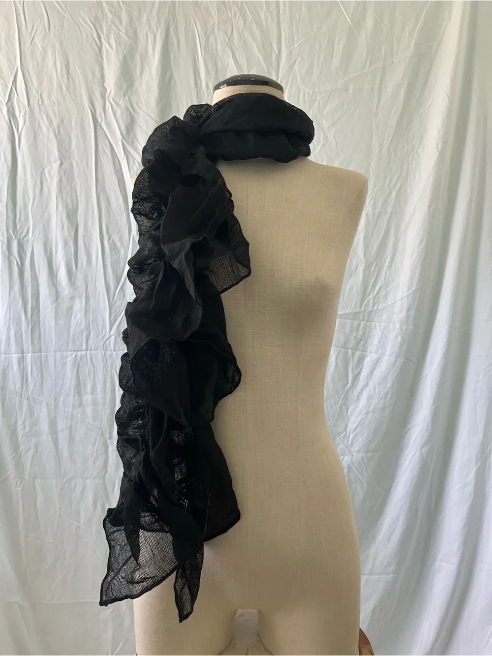 Italian 100% Wool Black Asymmetrical Scarf Neck Wrap Y2K vintage